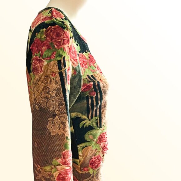 Take Two Velvet Floral Beaded Top 3/4 sleeve Size M - Picture 6 of 9